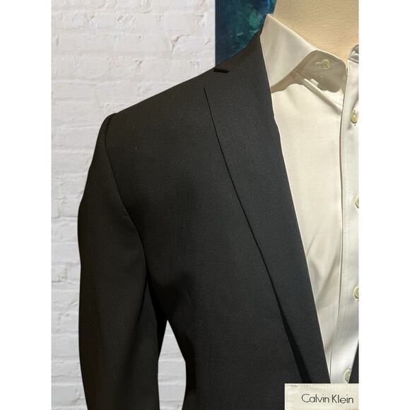 New Calvin Klein Mens 46L Slim Fit Solid Black Blazer Sport Coat Suit Jacket NWT - Picture 4 of 14